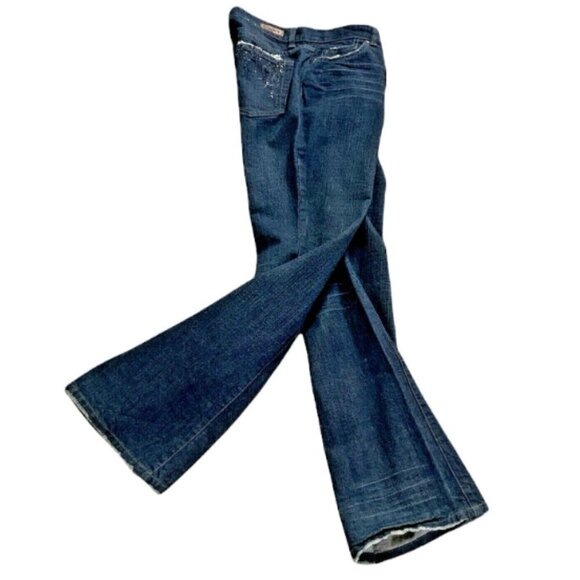 Calvin Klein Blue Jean Low Rise Flare Beaded Pocket Dark Wash Sz 10 #150N - Picture 4 of 12